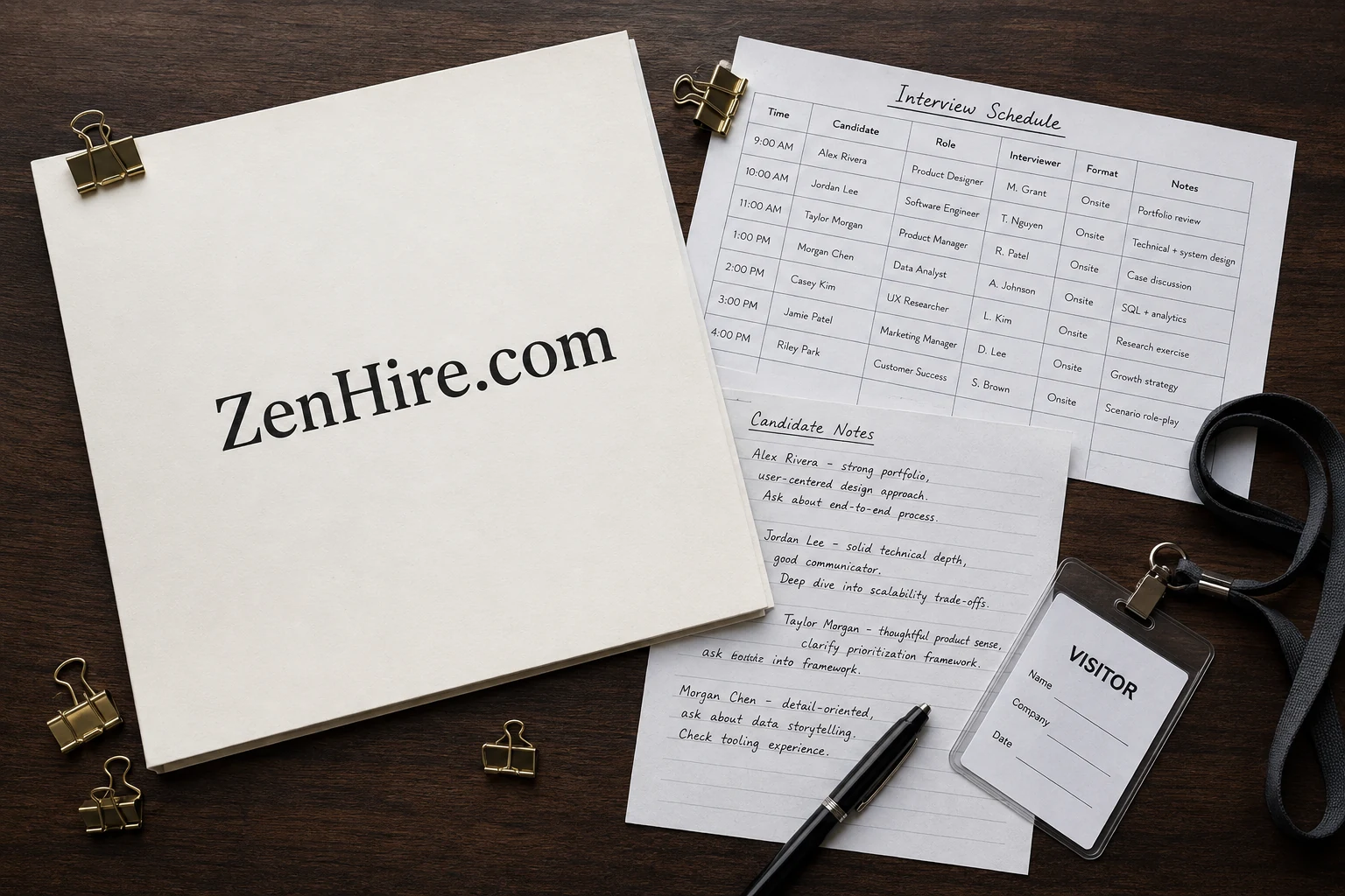 Candidate schedule and ZenHire.com application notes