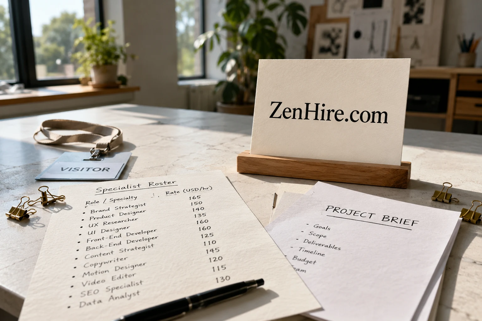 ZenHire.com specialist roster and project brief